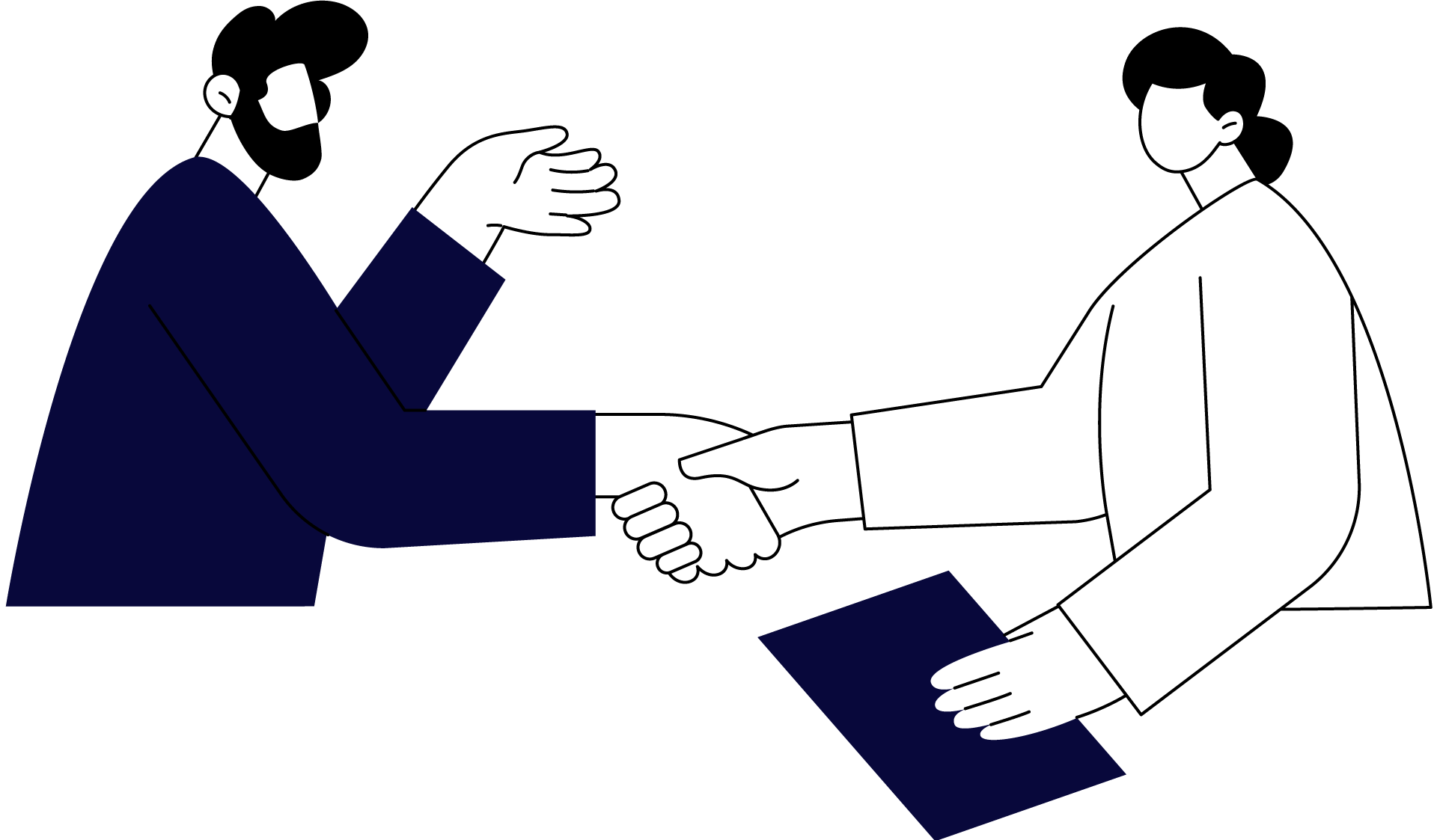 Illustrasjon av anbudskonsulent og kunde som signerer og blir enige om en anbudsavtale