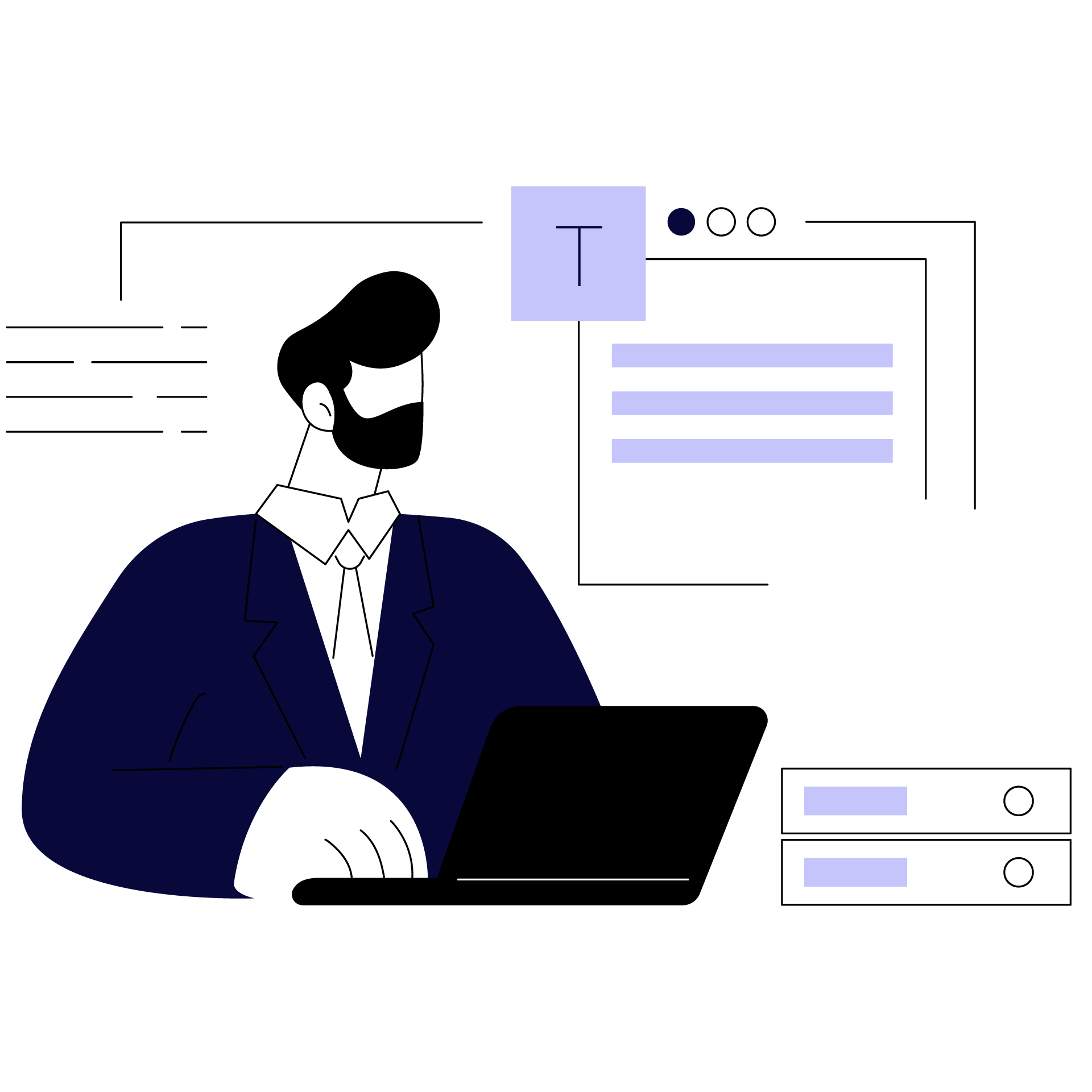 Illustrasjon av anbudsmann foran en PC som utarbeider et anbud